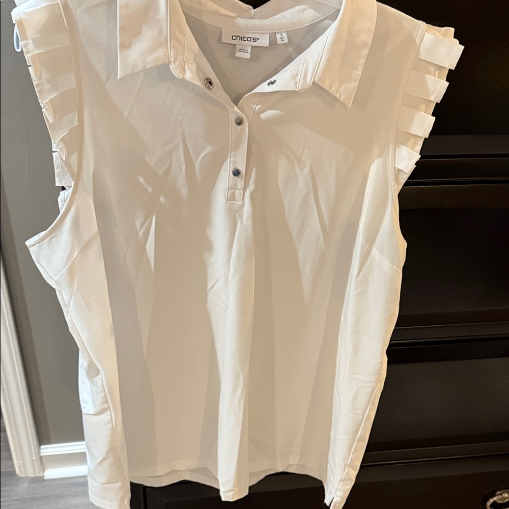 Chico's White Ruffle Sleeve Blouse